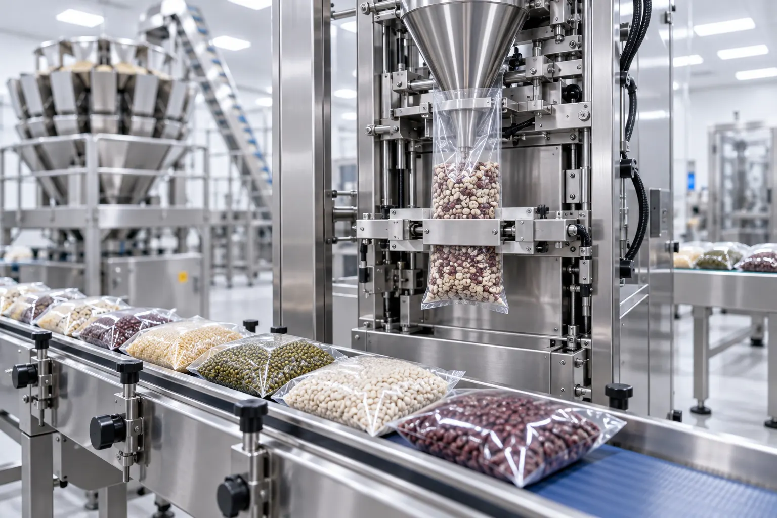 Weighing, filling, sealing, labeling and palletizing machinery, plus packaging materials.